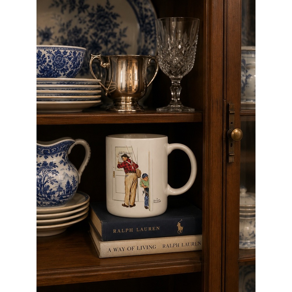 Norman Rockwell Closed for Business Fishing Coffee Mug 1987 Museum Collections